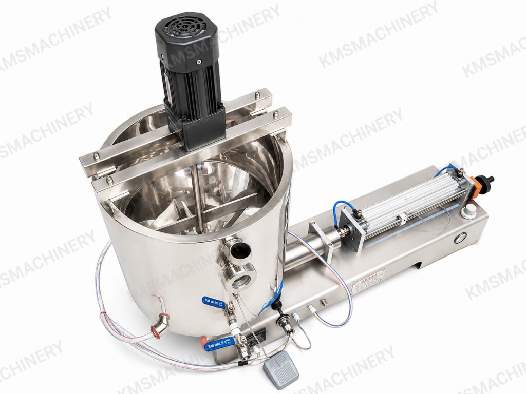 เครื่องบรรจุของเหลว + ฮีตเตอร์ + ใบกวน กรวย 1 หัว 50-500ml รุ่น G1WGB-500