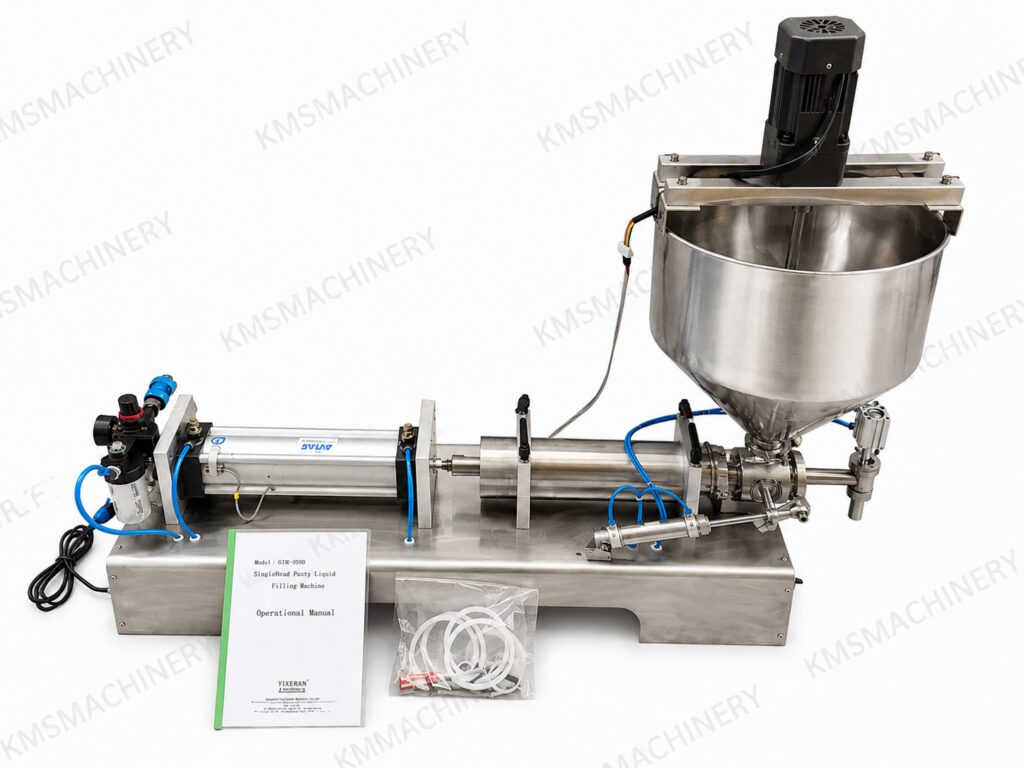 เครื่องบรรจุของเหลว + มอเตอร์ใบกวน กรวย 1 หัว 50-500ml รุ่น G1WGD-500
