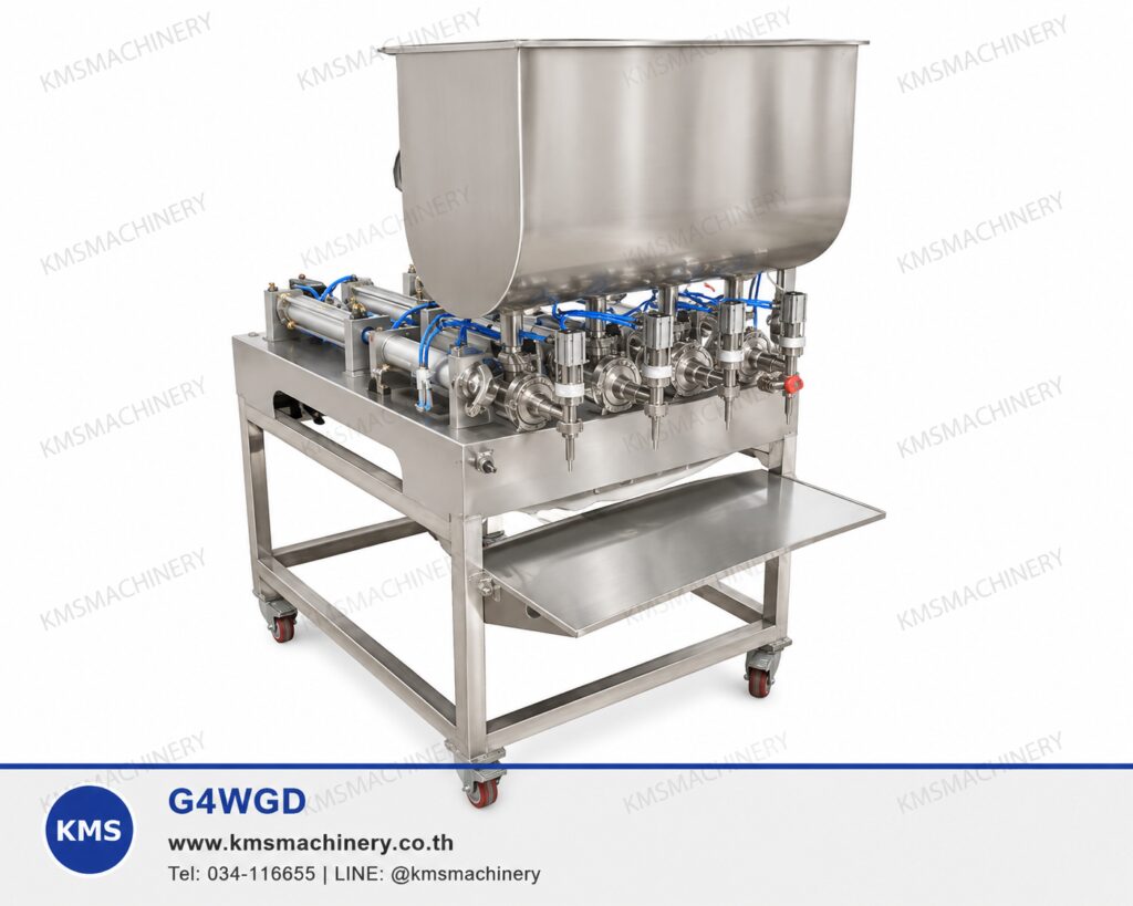 เครื่องบรรจุของเหลวกึ่งอัตโนมัติ กรวย 4 หัว 50-1000ml รุ่น G4WGD