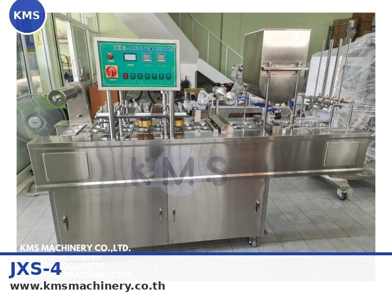 Automatic Cup Filling Sealing Machine 4 Heads | เครื่องบรรจุน้ำถ้วยอัตโนมัติ 4 หัวจ่าย รุ่น JXS-4