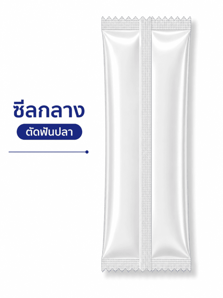 ตัวอย่างรูปแบบบรรจุภัณฑ์ — เครื่องบรรจุซองแนวตั้ง รุ่น HXL-K100 สำหรับผง เม็ด และ Stick Sachet